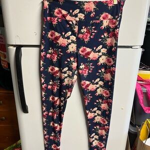 LuLaRoe Blue and Pink Floral Leggings